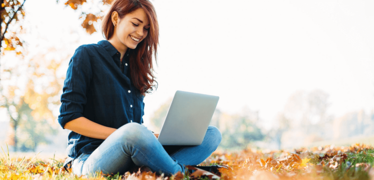 Lady searching for jobs in autumn