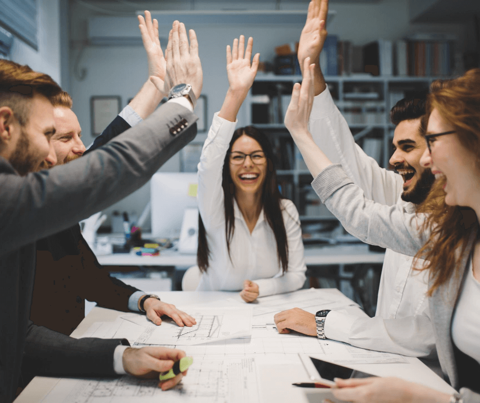 An engaged team celebrating their success