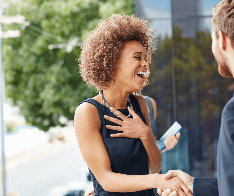 Lady feeling extremely flattered by a counter offer from her boss