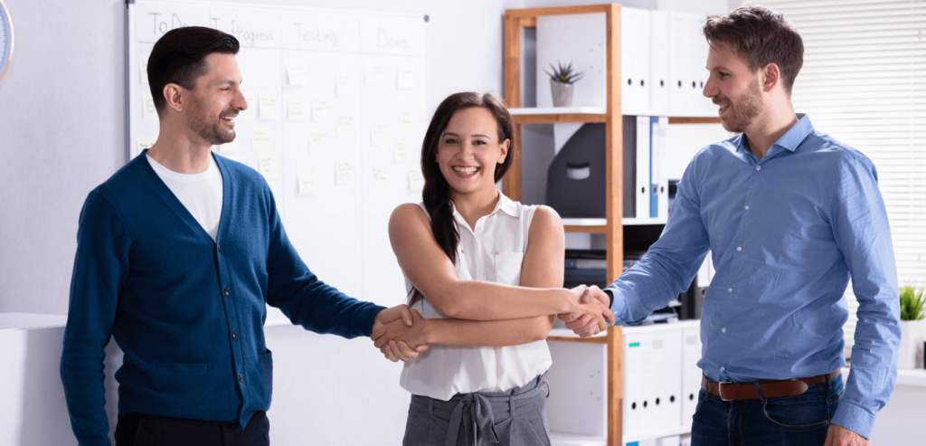 Female recruiter being the middleman introducing a quality candidate to an employer