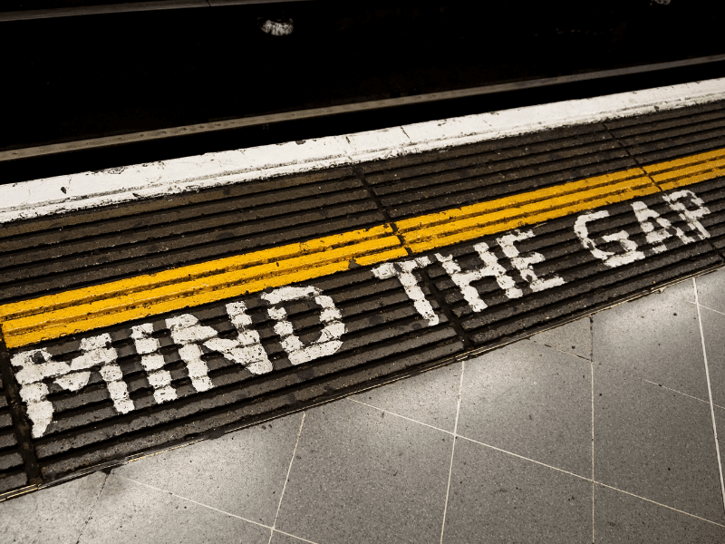 Mind the gap - the IT skills gap that is. Mind the gap painted on the floor of a London underground station