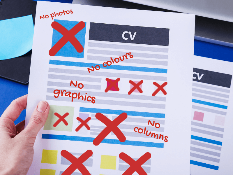 If you want to get your CV past an applicant tracking system, this image shows all the formatting errors to avoid