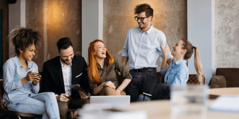 Mental health and wellbeing at work makes for happy employees like these