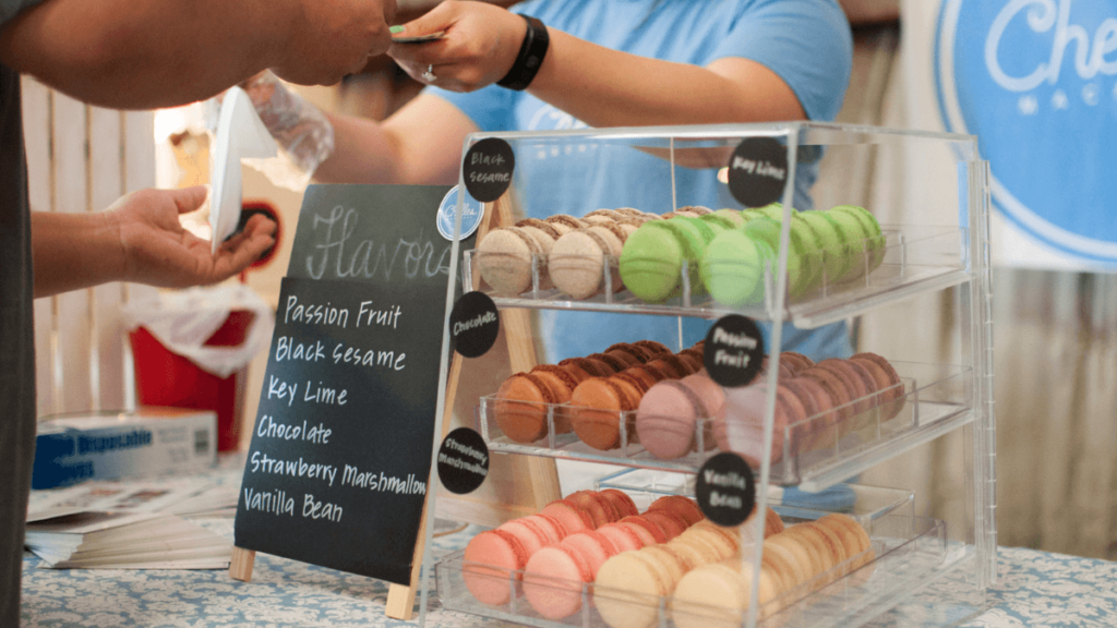 A business launching its new line of macaroons